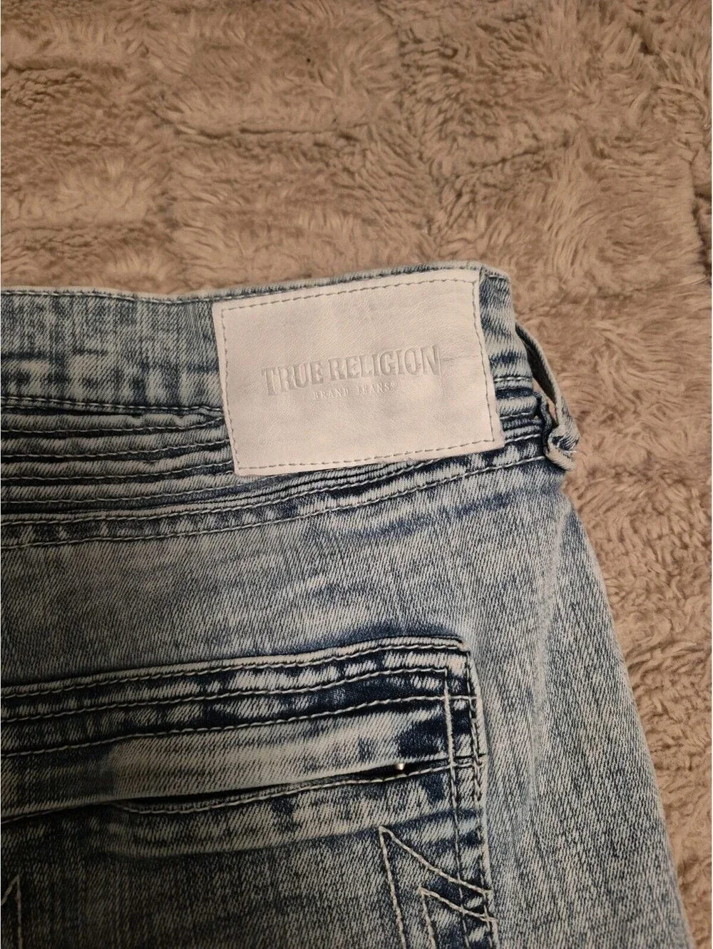 True Religion Rocco Moto Renegade Light Wash Relaxed Skinny Jeans Size 36x34